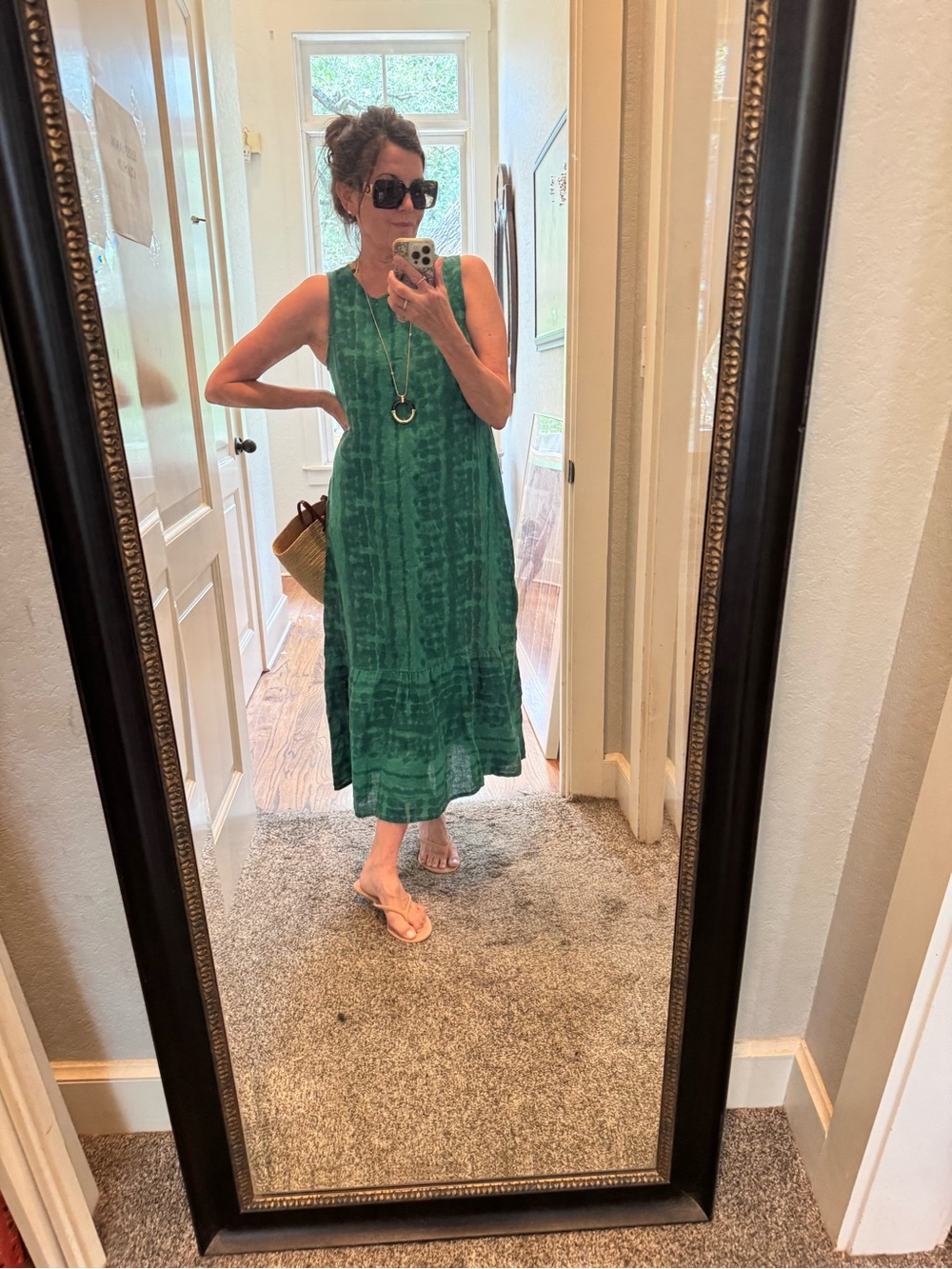 Allegra Masetti Firenze 100% Linen Green Maxi Dress Made Italy S